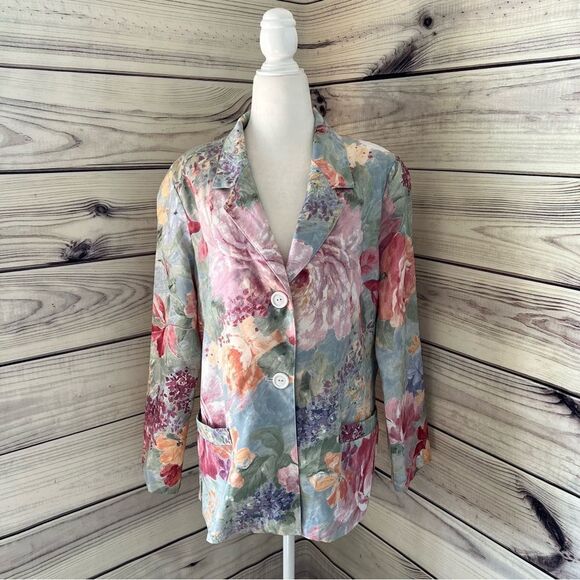 Vintage 80s / 90s Colorful Floral Boxy Fit Blazer Jacket - Picture 1 of 10